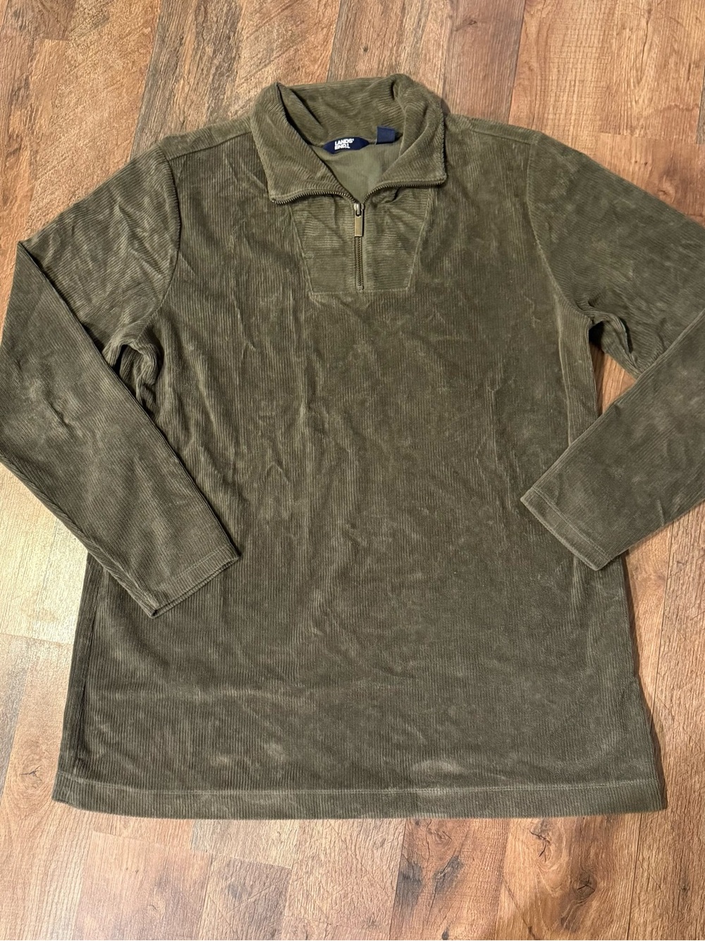 Lands' End Olive Green Corduroy Quarter-Zip Pullover